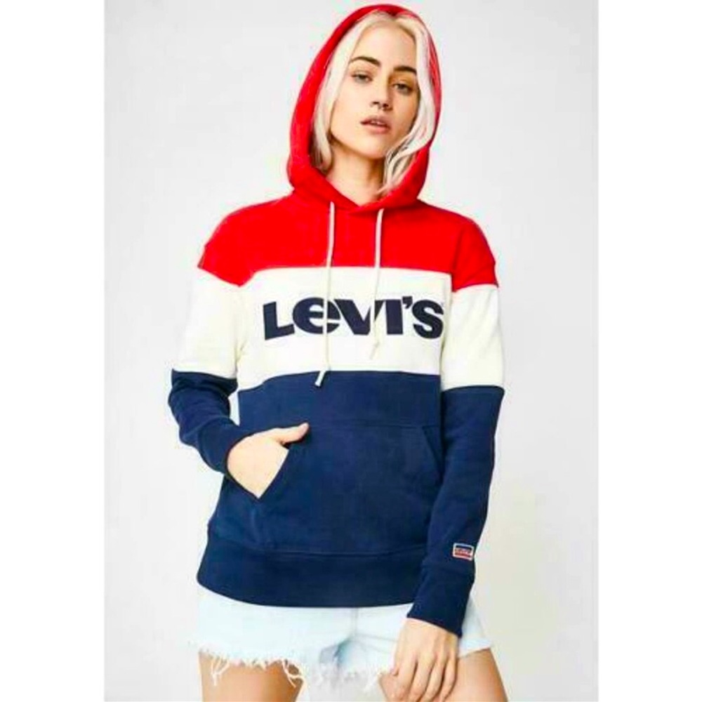 Levi's Colorblock Sport Hoodie L Logo Cotton - Picture 2 of 5